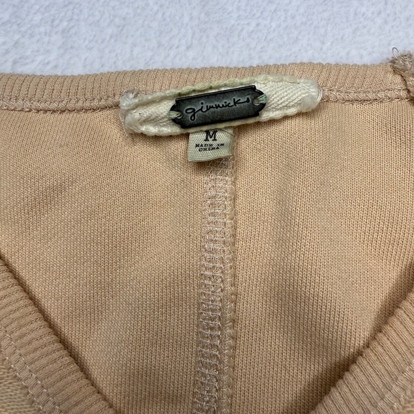 Beige V-Neck Sweater with Patterned Sleeves Gimmick Brand Size M - Picture 4 of 4